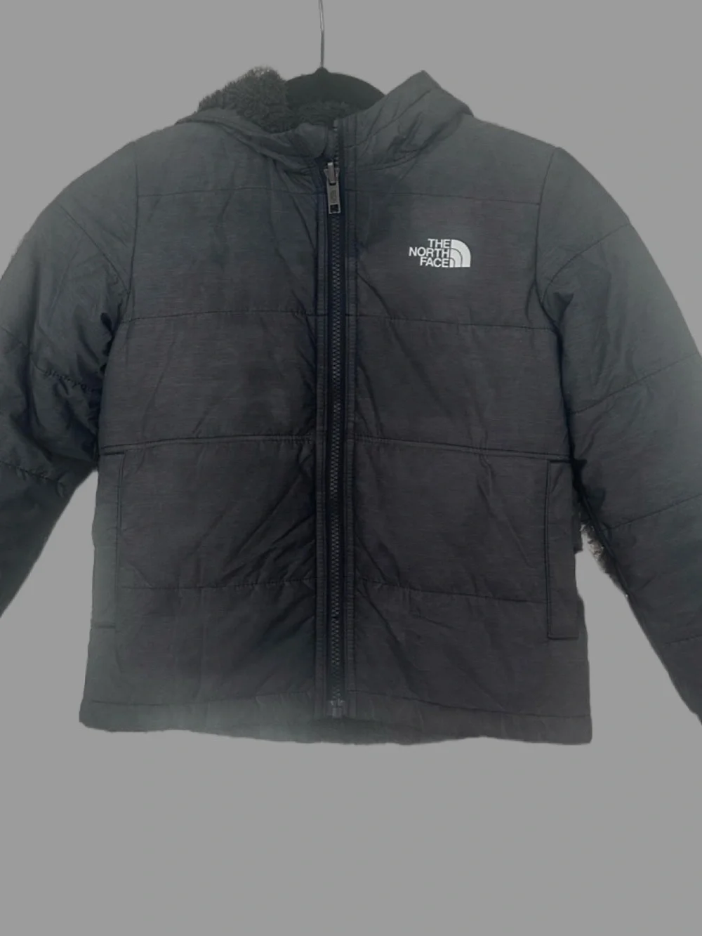 The North Face Boys Gray Reversible Mount Chimbo Jacket in Gray Size 7